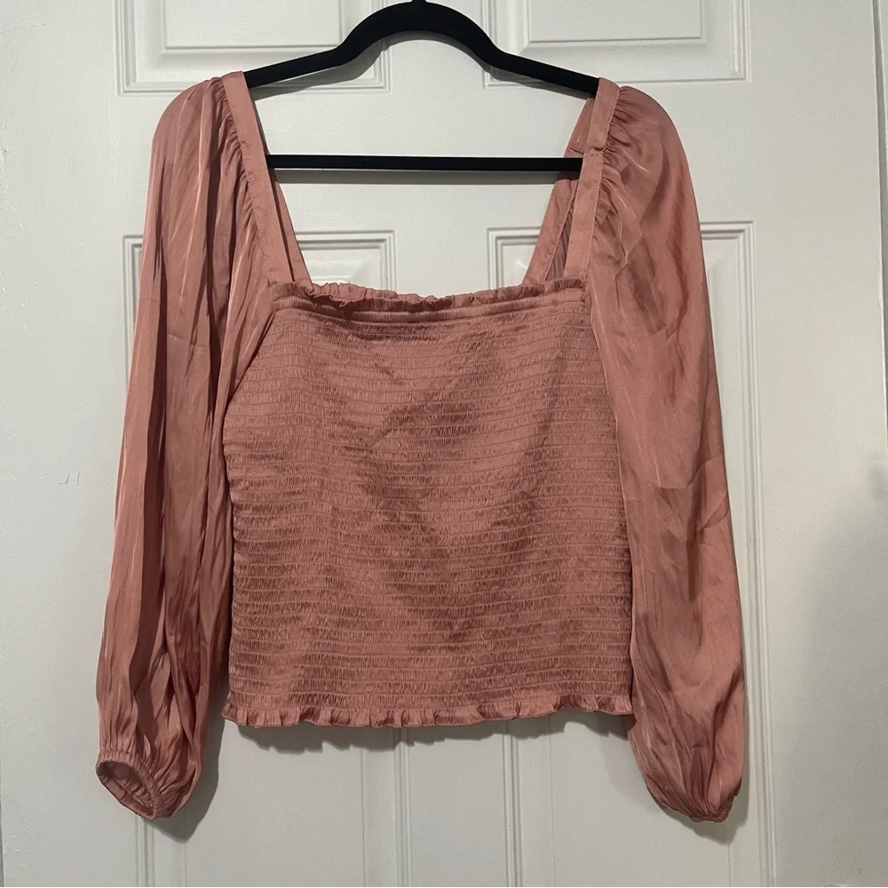 NWT J‎ Crew Squareneck Smocked Featherweight Satin Crop Top Size S